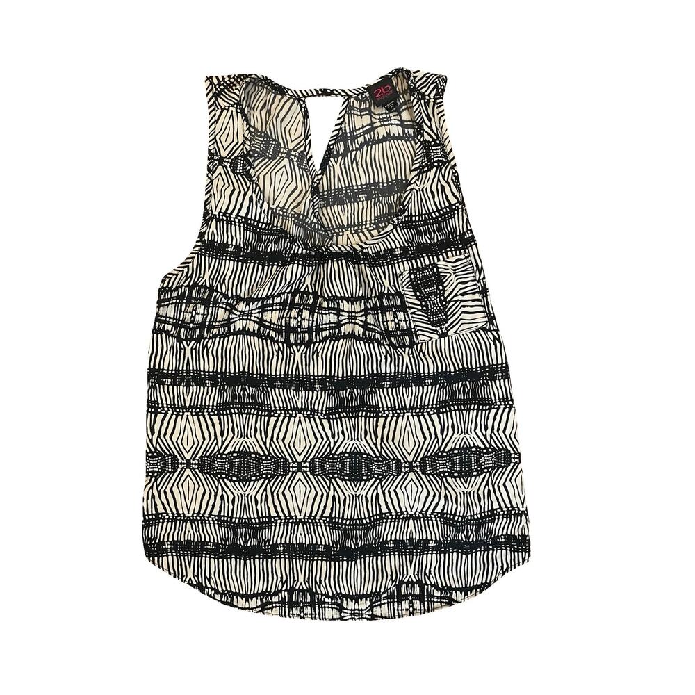 2b Bebe Black White Geometric Print Sleeveless Blouse Size M 100% Polyester